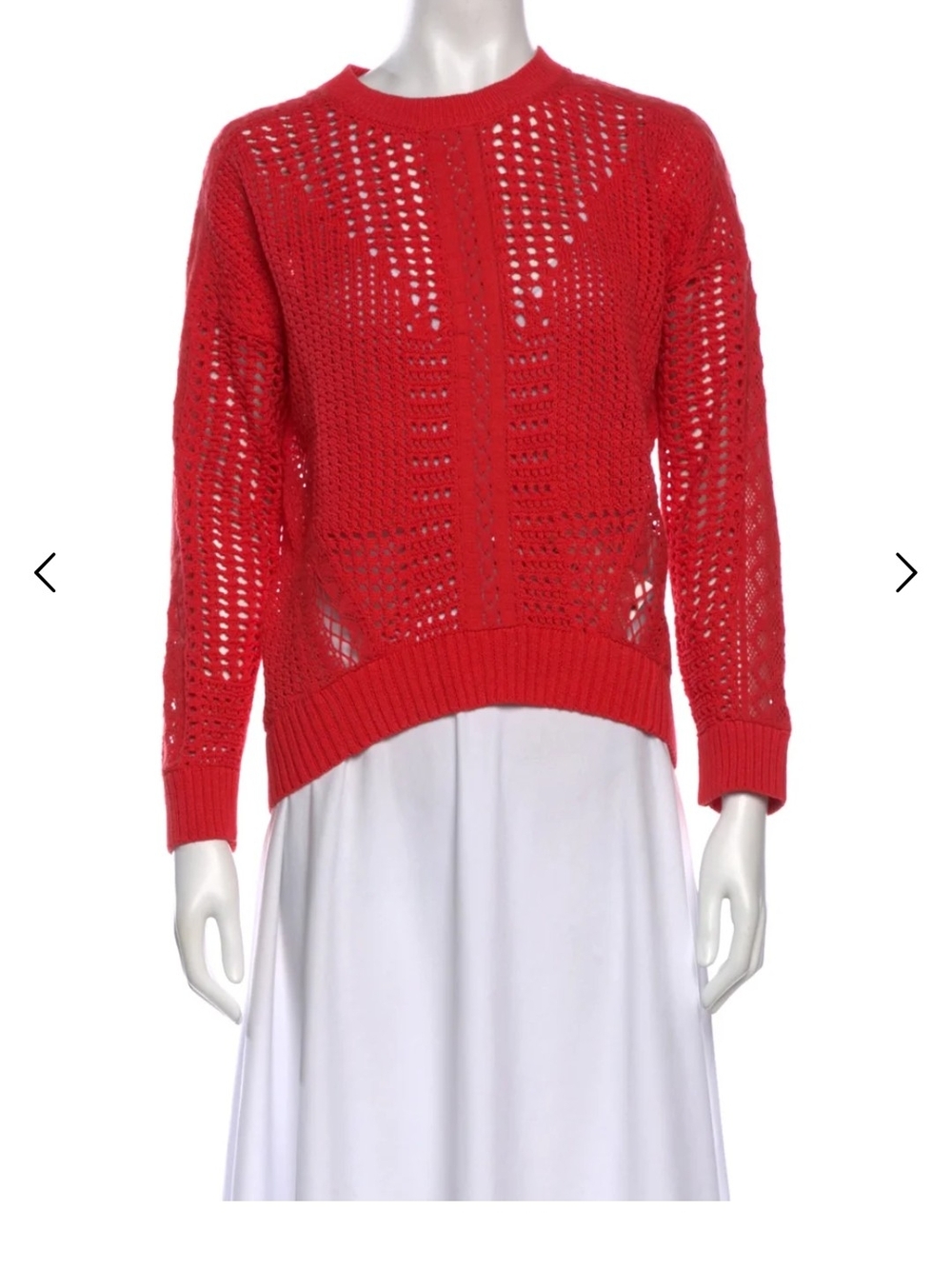 Maje Red Open-Knit Crewneck Sweater